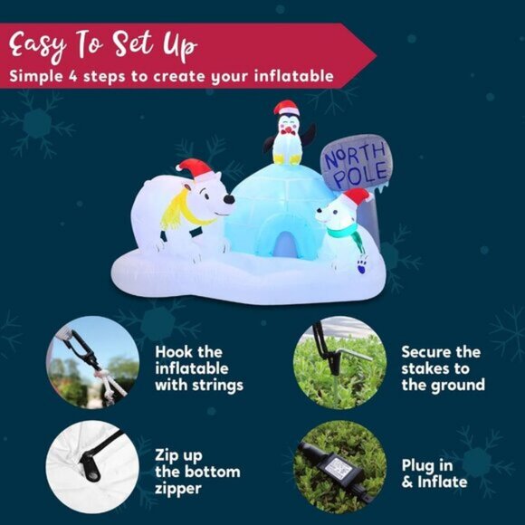 🆕6 FT Long Christmas Inflatable Polar Bear Build-in LEDs Blow Up Outdoor Decor - Picture 9 of 11